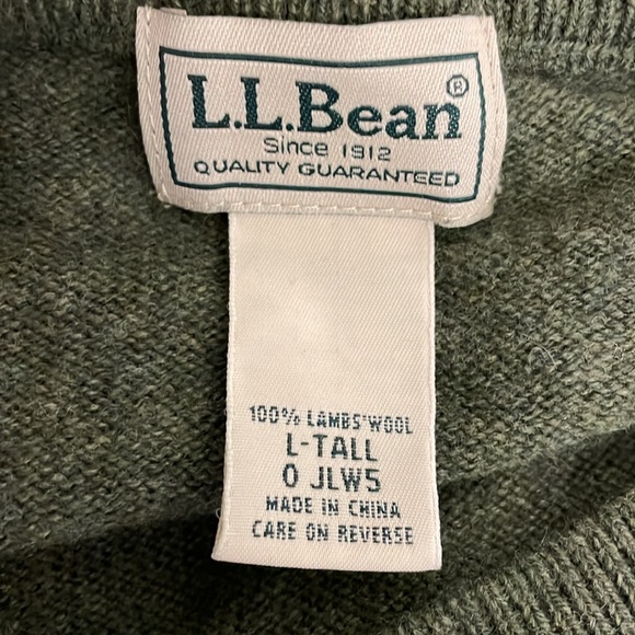LL Bean Men’s Large Tall Large 100% Lambs Wool V-Neck Sweater Green - Picture 4 of 4